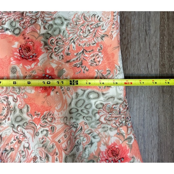 Y2K Boho Babydoll Maxi Dress Women's 8 Orange Floral Sequin Asymmetric Ethereal - Picture 8 of 9